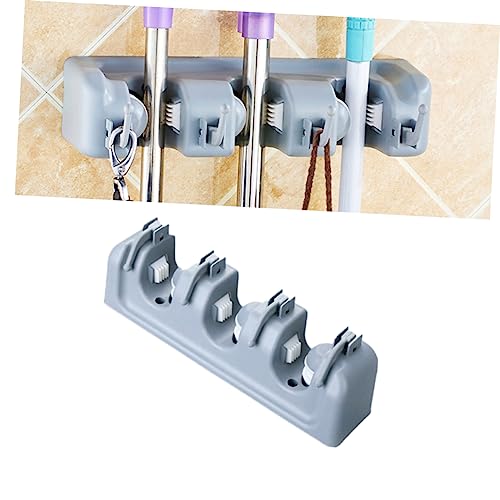Wall Mounted Broom Holder with 3 Slots 4 Hooks, PP Plastic Mop Storage Rack - view 2