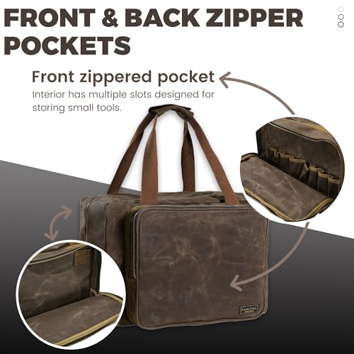 16oz Waxed Canvas Tool Bag – Robust Zipper Garden Tools Tote with 3 Compartments & Padded Handle (Grey) – Tool Organizer for Gardening Wire Cutters Goggles - view 4