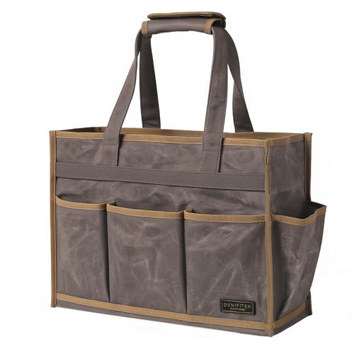 Canvas Large Tool Bag - A Large Main Pocket and 14 Insert Pockets Garden Tool Tote Bag - Durable 16oz Waxed Canvas Tool Case with Handle - Tool not Included