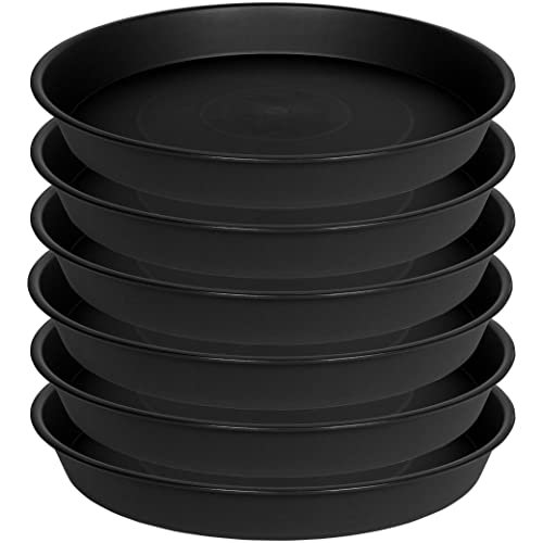 6 Pack 6 inch Plant Saucer Tray, 4 6 8 10 12 15 17 19 inch Plant Saucers, Heavy Duty Plastic Plant Saucers for Indoors, Bird Bath Bowls, Flower Plant Water Trays for pots Planter (6", Black)