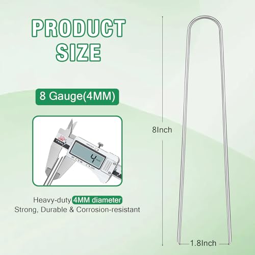 8 Gauge Landscape Staples, 8 Inch Heavy Duty U-Shaped Landscape Stakes, 100 Pack Galvanized Garden Staples for Weed Barrier Stakes, Ground Cover, Irrigation Tubing, Fence (100) - view 2