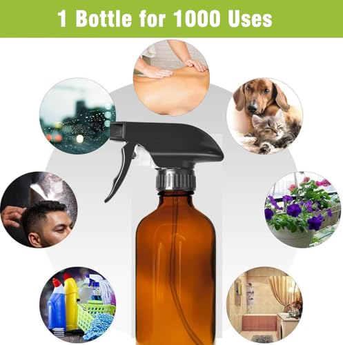 8OZ Amber Glass Spray Bottles - 2 Pack - Empty Refillable Bottle for Essential Oils, Plants, Cleaning Solutions, Hair Mister - Durable Nozzle w/Fine Mist and Stream Setting - view 6