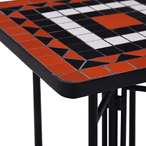 Mosaic Side Table, 13.8 x 22 Inch Terracotta and White Ceramic Tile End Table with Iron Frame, Small Outdoor Accent Table and Plant Stand for Patio, Garden, Balcony - view 6