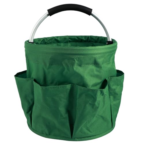 Gardening Storage Tote with Handle and 6 Pockets, Folding Garden Tool Basket, Storage Bag for Outdoor Picnic Organizer, 17L Cleaning Organizer, Bathroom Organizer, Garden Tool Kit Holder (Green)