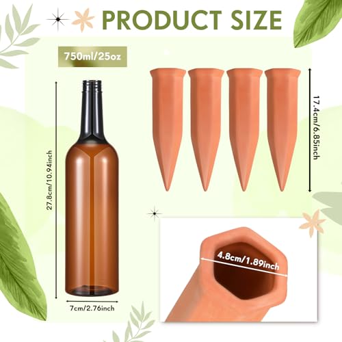 8 Pcs 4 Set Plant Watering Devices, Terracotta Watering Spikes with 25 oz Plastic Wine Bottles, Slow Release Vacation Insert Automatic Plant Waterer Device for Indoor Outdoor - view 2