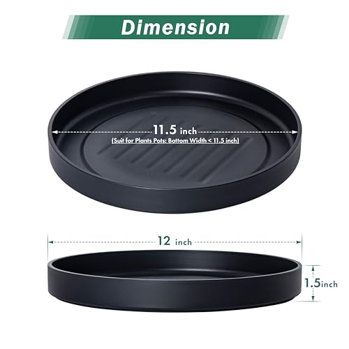 12 Inch Plastic Plant Saucer Water Drip Tray, Heavy Sturdy Round Plant Drainage Tray for Indoors Outdoor, Matte Black, 21-TY-12B-1 - view 2