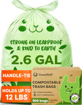 2.6 Gallon Compostable Trash Bags (100 Count) — Thick 0.7 Mil Small Compost Bin Liners — Leak-Resistant Plant-Based Food Scrap Bags for Countertop Kitchen Compost Pails — ASTM D6400 BPI Certified