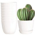 8 Pack 5.5 Inch Plastic Planters with Saucers, Indoor Flower Plant Pots, Modern Decorative Gardening Pot with Drainage for All House Plants, Flowers, Herbs, Succulents and Hanging Plants
