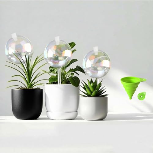 3 PCS Top-Fill Self Watering Globes, Automatic Plant Watering Devices, Transparent Self Watering Planter Insert, Durable Clear Glass Aqua Bulbs for Indoor, Ball Shape, & Funnel - view 6