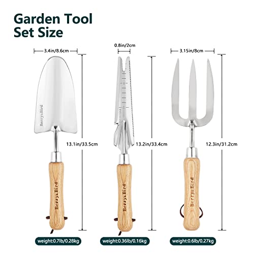 Gardening Hand Tool Set - 3PCS Stainless Steel Garden Tool Kit Multifunctional Tool with Wooden Handle Trowel, Fork & Weeder for Weeding Planting Transplant, Ideal Garden Gift for Women&Men - view 2