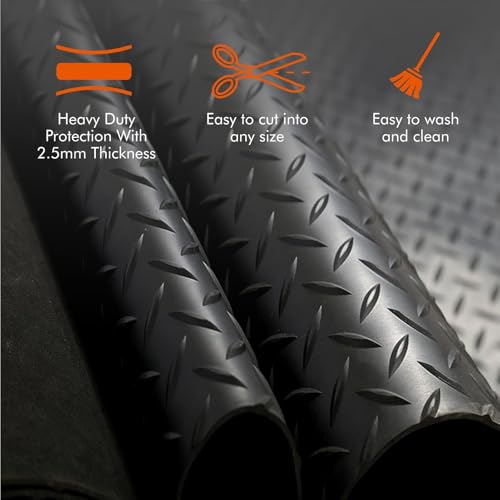 Anti-Slip Rubber Diamond Floor Mat - Durable, Non-Skid, Waterproof Floor Protection for Home, Gym, Garage, and Vehicles - 2.5 mm x 4 ft x 6 ft Rolls - Black (4x6 FT) - view 4