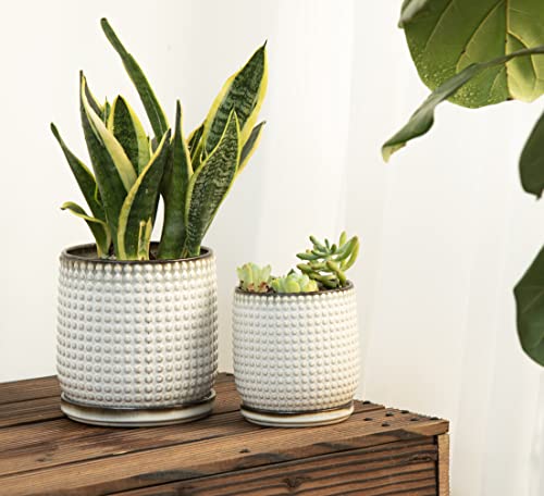 Beaded Ceramic Planter Pots, 4/6 in, Smoked White, 27-D-U-1 - view 2