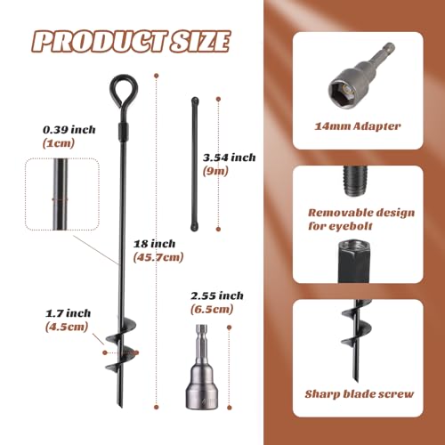 MIXXIDEA18 Inch Ground Anchors Screw in Folding Ring Spiral Metal Ground Stakes Dog Tie Out Stake Spiraling Anchor Trampoline Anchors for Tent (black-4pk) - view 4