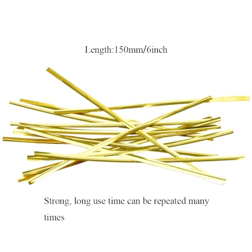 300Pcs 6inches Gold Metal Twist Ties Bread Candy Coffee Bag Ties Plant Garden Twist Ties for Cellophane Treat Bags Gift Wraping Bags Plastic Bags Halloween Party Cake Present Art Crafts - view 3