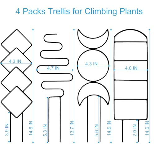 4 Packs Trellis for Climbing Plants Indoor, Small Garden Metal Trellis for Potted Plants Outdoor for Vine Ivy Flower Plant Support, 4 Different Black Iron Patterns - view 2