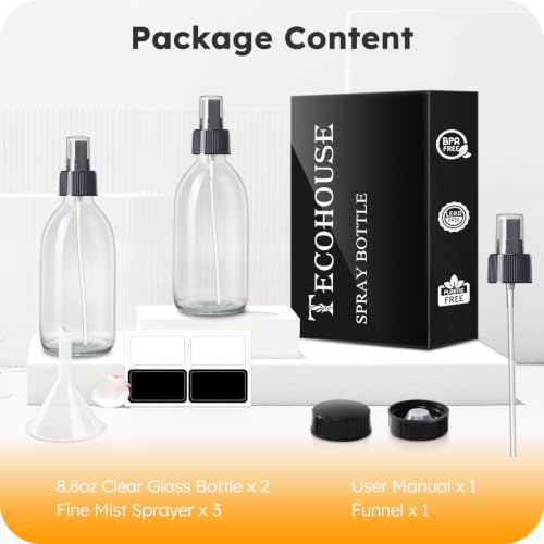 2 Pack Glass Spray Bottles 8.8 oz, 250ml Empty Spray Bottle(Black Nozzle) - view 7