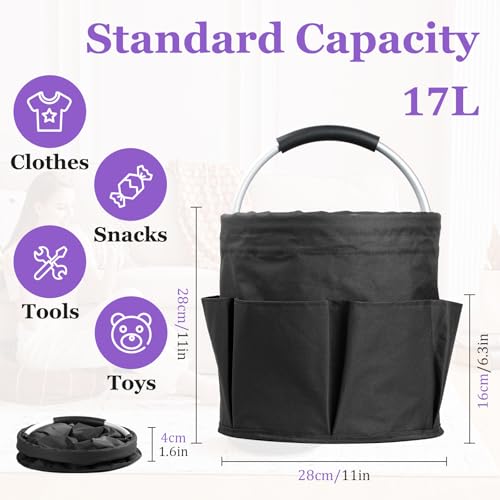 17L Cleaning Caddy with Handle and 6 Pockets, Foldable Cleaning Supply Caddy, Portable Shower Caddy in 600D Oxford Fabric, Multifunctional Storage Basket for Camping, Gardening, Black - view 2