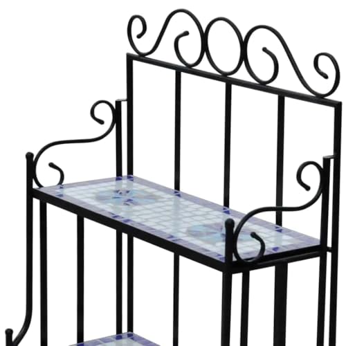 3-Tier Plant Stand, Mosaic Ceramic Tile Rack & Iron Shelf, Blue - view 4