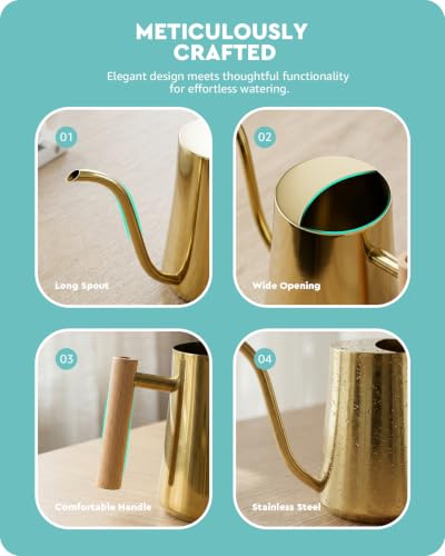 Indoor Watering Can for House Plant & Small Bonsai (1L, Brass Gold) - view 5