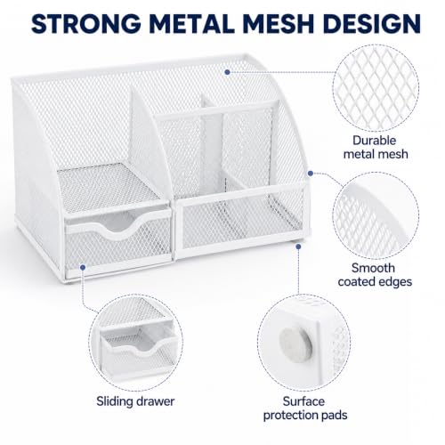 Desk Organizer 7 Compartments Metal Mesh Pen Holder Caddy White - view 3