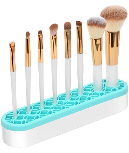 Silicone Makeup Brush Holder, Desktop Cosmetic Storage Box Organizer for Brush, Eyeliners, Cosmetic Tools, Pen, Pencil, Art Supplies, Painting Brush, and more - Blue