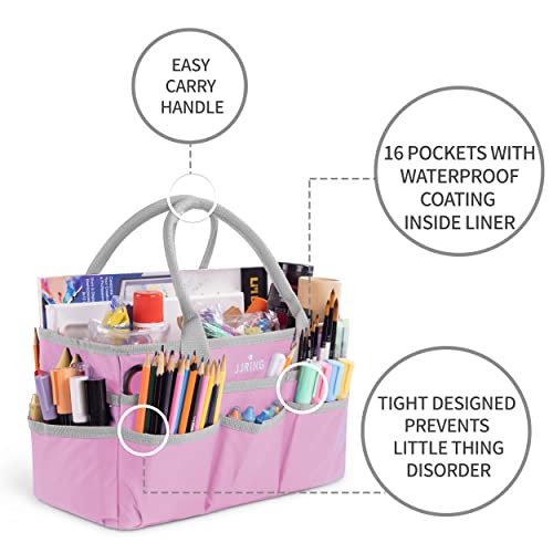 600D Nylon Craft & Art Organizer Tote Bag With Pockets, Pink - view 3
