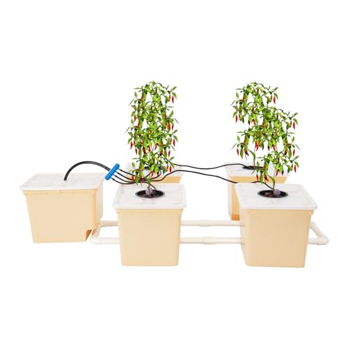 Bucket Drip Growing System, 5 Hydroponic Plant Buckets Kit Top Feed Drip Hydroponics Growing System, Indoor Outdoor Recirculating Deep Water Culture Hydroponic Bucket System Gardening Supplies