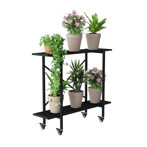 2 Tier Window Height Metal Plant Stand with wheels easy assembly - view 5