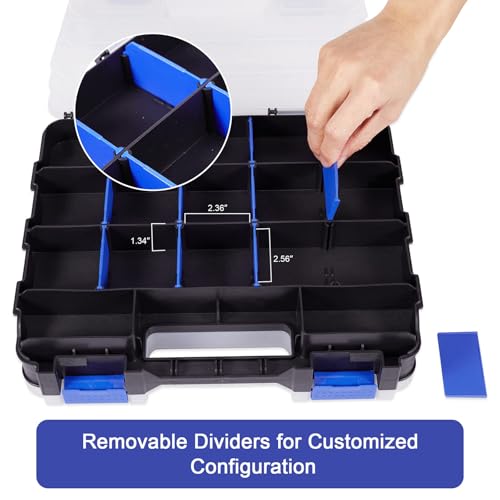 Small Parts Organizer Box Storage Case Tools Box Organizer Double Side 34 Compartments Hardware Organizers with Removable Plastic Dividers for Screws Nuts Nails Bolts, 2 Pack - view 5