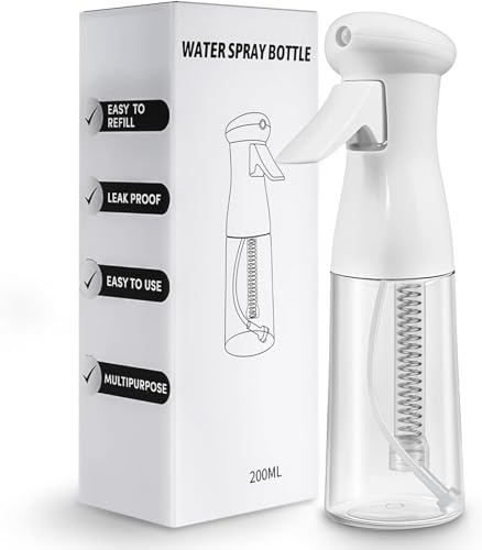 Continuous Spray Bottle – Ultra Fine Mist Sprayer For Hair | Water Spray Bottle For Hairstyling, Skincare, Plants & Cleaning, Travel | Hair Mister Spray Bottle, Leak-Proof, 6.8 OZ / 200 ML, White