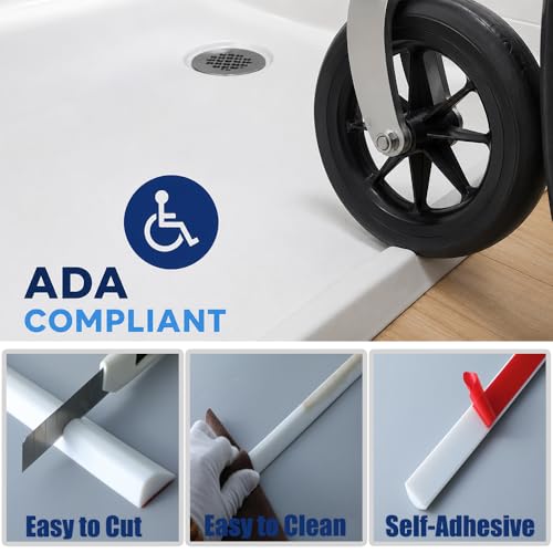 Shower Threshold Water Dam,Self Adhesive Silicone Waterproof Barrier Bathroom and Kitchen Shower Water Stopper Guard for Dry and Wet Separation Caulk Seal Strip Edge Trim (Length：39Inch, Black) - view 4