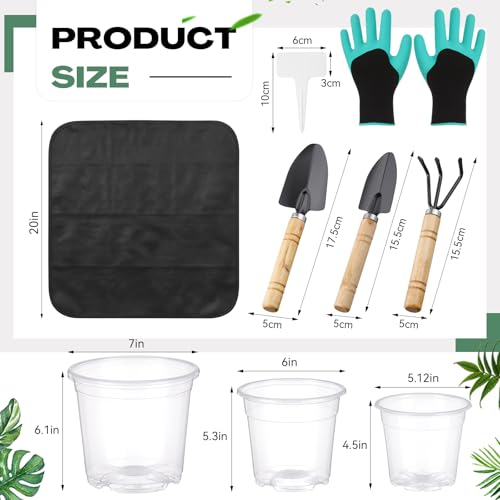 83 Pcs Garden Supplies Tools Kit, 5/6/7 Inch Clear Plastic Plant Pots with Transplanting Mat, Trowel Cultivator Rake Set, Label & Glove, Succulent Tools Gift for Plant Lovers Accessory - view 2