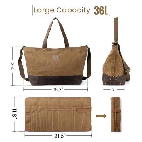 Waxed Canvas Tool Tote Bag, 36L Heavy Duty Storage Bag - view 2