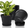 7.5 Inch Plant Pots 6 Pcs, Flower Pots for Indoor Plants Plastic Pots for Plants with Drainage Holes and Saucer, Planters for Indoor Plants for House Cactus Succulent Black