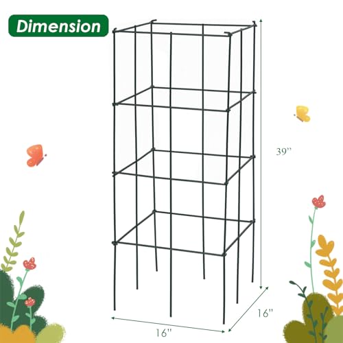 4 Pack Folding Tomato Cages, 39 Inches Tall Square Plant Support Cage for Garden Climbing Plants Flowers Fruits, Heavy Duty Tomato Vegetable Trellis - view 6