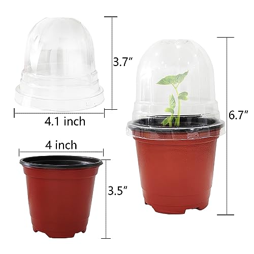 Plant Nursery Pots with Humidity Domes, 25 Sets 4 Inch Soft Nursery Pots Quality Ones (25 Red Pots + 25 Clear Lids), Seeds Starter Pots Small Planter Containers - view 3