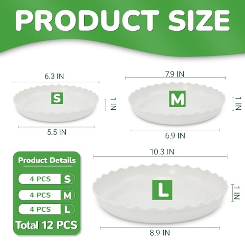 12 Packs Wave Plant Saucer - Plastic Flower Pot Drip Trays/Durable Heavy Duty White Planter Water Tray for Indoor and Outdoor Garden(6/8/10 inch) - view 2