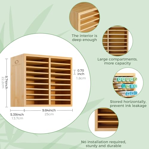 Bamboo Marker Organizer, Wooden Desktop Storage Holds 126 Markers - view 2