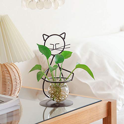Desktop Glass Planter Vase Holder, Modern Creative Cat Plant Terrarium Metal Stand for Hydroponics Plants Home Garden Wedding Decoration Outdoor Planter Ideas (Style 2) - view 3