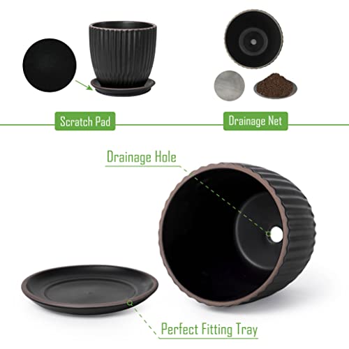 2-Pack Stoneware Planter Pots, 4.5/5.8 in, Black, 99-D-2 - view 4