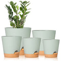 Plant Pots 7/6.5/6/5.5/5 Inch Self Watering Planters with Drainage Hole, Plastic Flower Pots, Nursery Planting Pot for All House Plants, African Violet, Flowers, and Cactus,Green