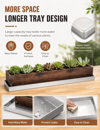 Durable Stainless Steel Drip Tray with Raised Edges, 51x21cm (20x8in) – Rust-Resistant Plant Tray for Indoor/Outdoor Gardening & Plant Care, Ideal for Flower Pots - view 5