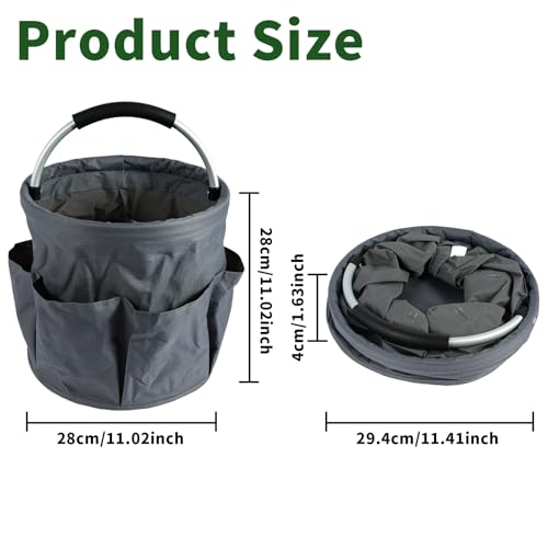 Gardening Storage Tote with Handle and 6 Pockets, Folding Garden Tool Basket, Storage Bag for Outdoor Picnicking, Beachcombing, Bathroom Essentials, Home Shopping, Gray - view 2