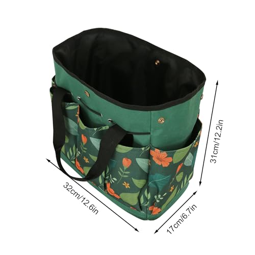 Waterproof Garden Tool Bag, 600D Oxford Portable Gardening Tote with Handle & Multi Pockets, Ideal Gifts for Parents Women (Green Flower, Tools Not Included) - view 6