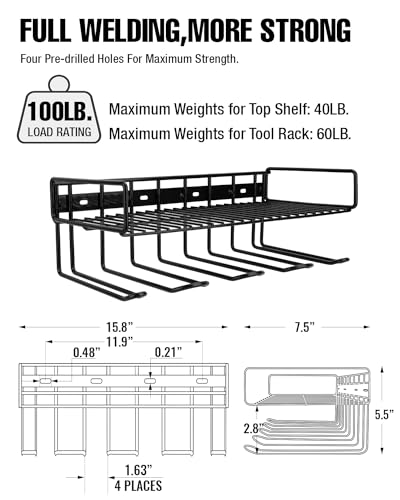 Wall Mounted Power Tool Organizer Holder, Heavy Duty Utility Storage Rack With Shelf for Battery Powered Hand Tools, Workshop, Shed, Garage, Home - view 3
