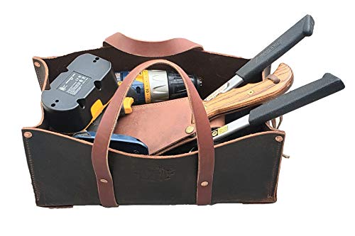 Buffalo Leather Tote Tool Bag For Hand Tools, Gardening, Outdoorsmen, Heavy Duty Premium Storage Leather Organizer (Crazy Horse Black) - view 6