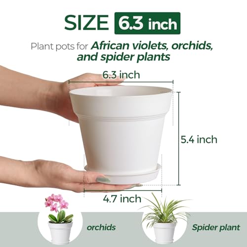 Plant Pots Indoor 6 Inch 8 Pack, Plastic Flower Pots with Saucer White - view 2