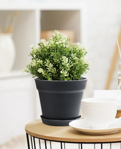 6 Inch Plastic Plant Pots with Drainage Holes and Saucers (15 Pcs) - view 4