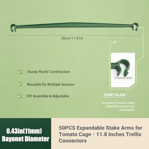 100Pcs Plant Stake Connectors, 11.8 Inch Expandable Trellis Clips for 11mm Garden Stakes, Heavy Duty Tomato Cage Support Arms for Climbing Plants Flowers Vegetables, Indoor Outdoor Use - view 2