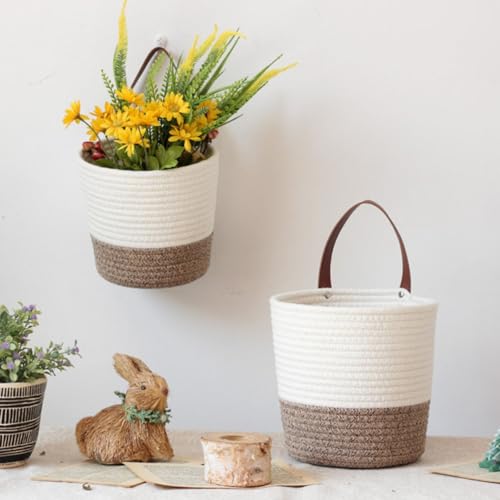 Cotton Wall Hanging Basket with Handle, Dual Use Storage Organizer for Home - view 6